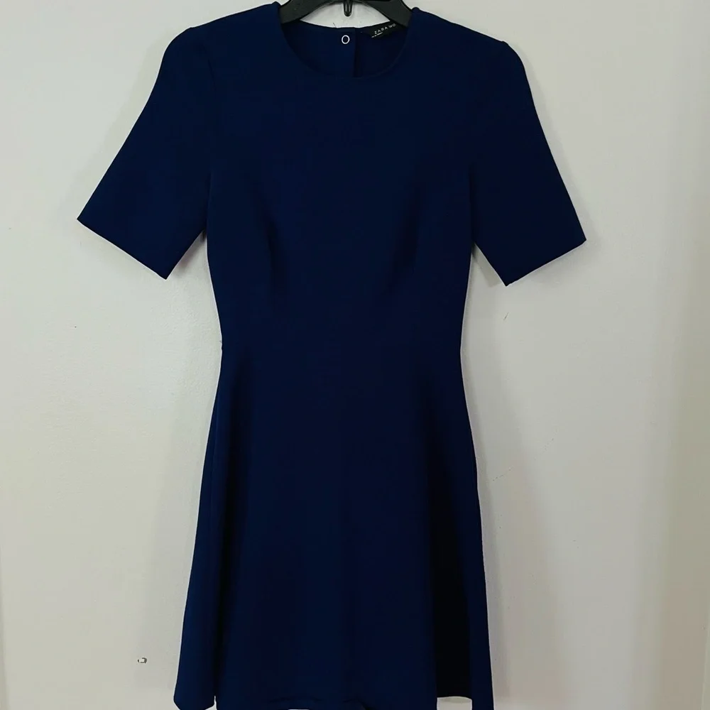 ZARA 2016 style Mini Dress – Navy Blue Short Sleeve Fit & Flare – XS - Picture 3 of 6